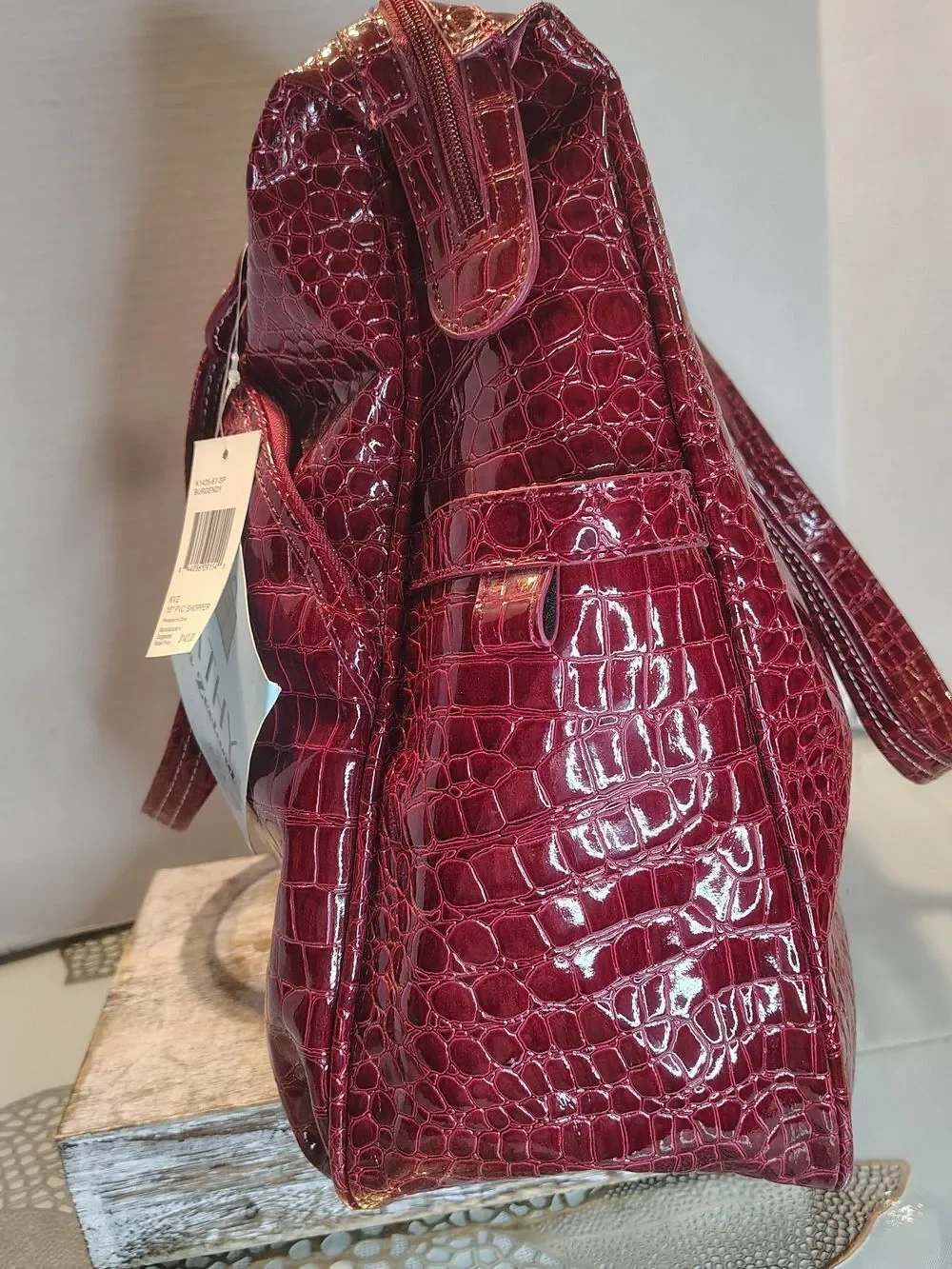 Kathy Van Zeeland Burgundy Croc-Embossed Tote Travel Bag 16